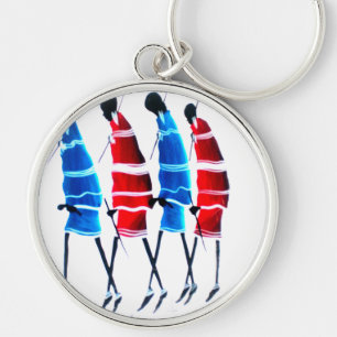 Happy People Maasai Warriors Walking Art Print Key Ring
