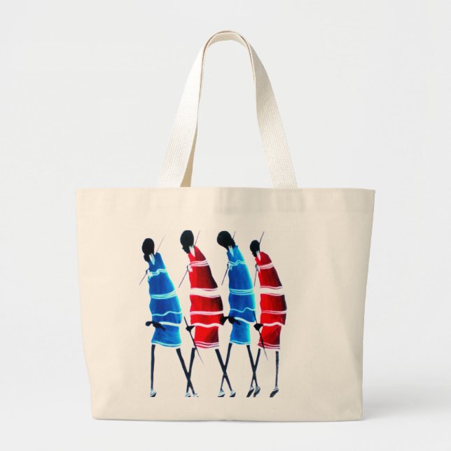 Happy People Maasai Warriors Walking Art Print Large Tote Bag (Front)
