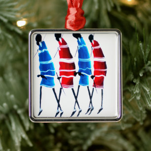 Happy People Maasai Warriors Walking Art Print Metal Tree Decoration