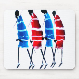 Happy People Maasai Warriors Walking Art Print Mouse Mat