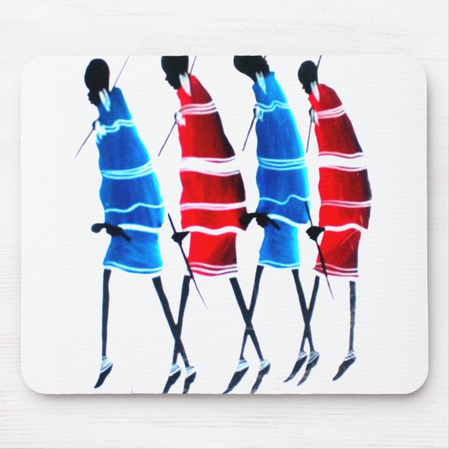 Happy People Maasai Warriors Walking Art Print Mouse Mat (Front)