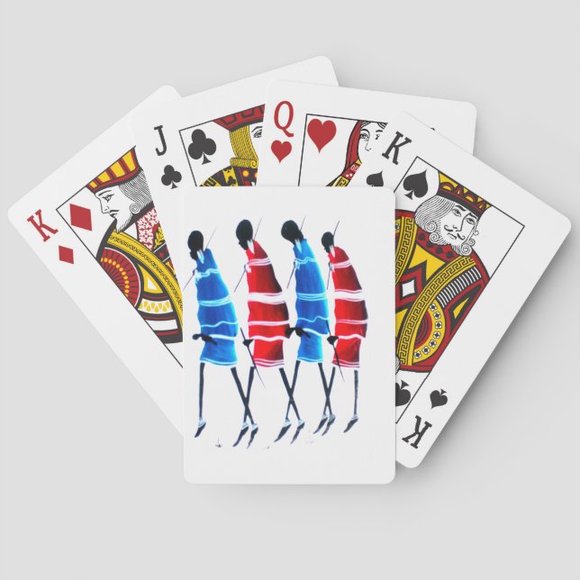 Happy People Maasai Warriors Walking Art Print Playing Cards (Back)