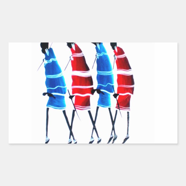 Happy People Maasai Warriors Walking Art Print Rectangular Sticker (Front)