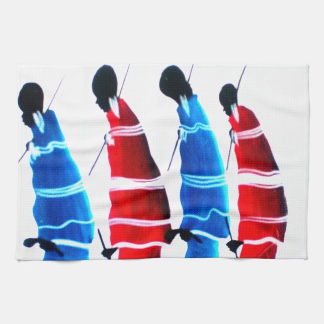 Happy People Maasai Warriors Walking Art Print Tea Towel (Horizontal)