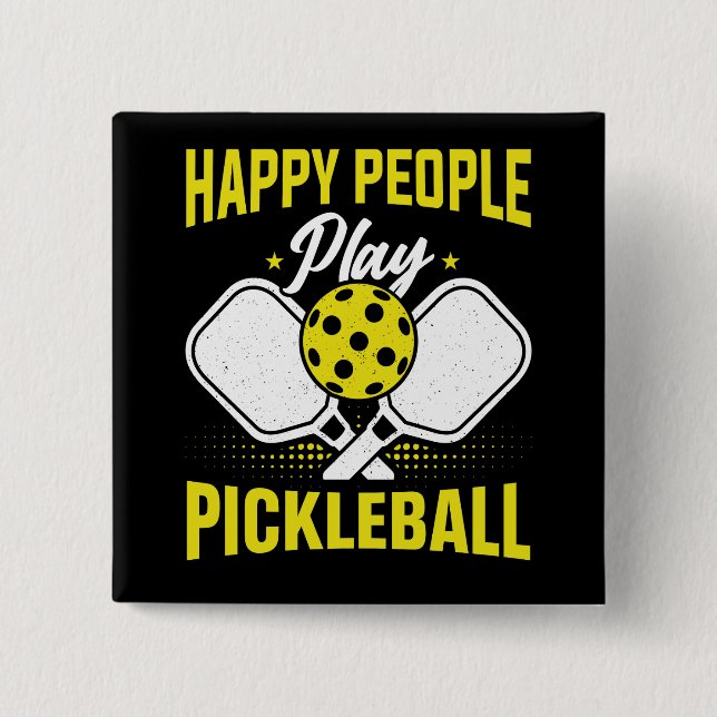 Happy People Play Pickleball 15 Cm Square Badge (Front)