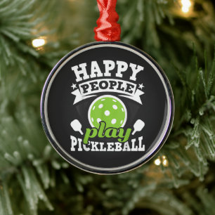 Happy People Play Pickleball - Paddleball Player Metal Tree Decoration