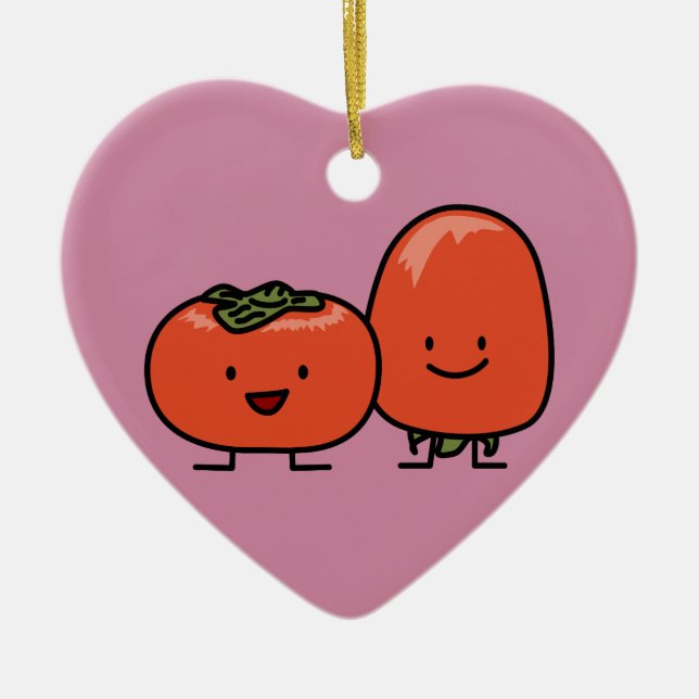Happy Persimmon Pair Persimmons Sweet Fruit Ceramic Tree Decoration (Front)