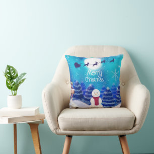 Happy Personalised Christmas Snowman Cushion