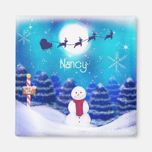 Happy Personalised Christmas Snowman  Magnet (Front)