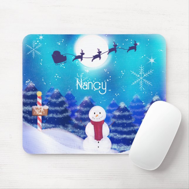 Happy Personalised Christmas Snowman  Mouse Mat (With Mouse)