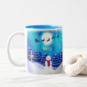 Happy Personalised Christmas Snowman Two-Tone Coffee Mug