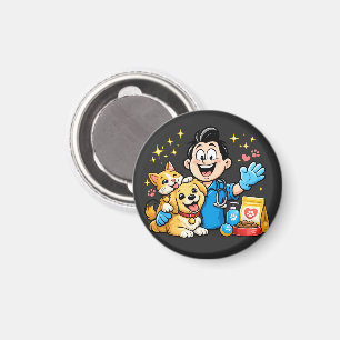 Happy Pet Care Mascot Cute Animal Cartoon Art Magnet
