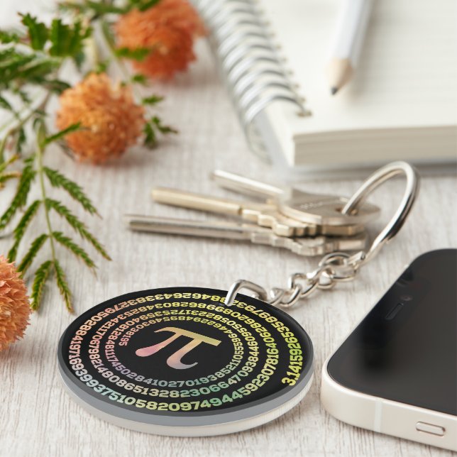 Happy Pi Day Funny School Math Spiral Text Key Ring (Front Right)