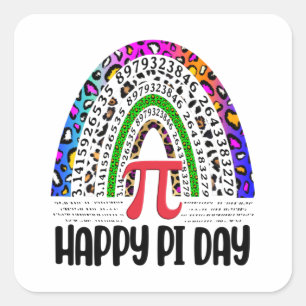 Happy Pi Day Mathematic Leopard Rainbow Square Sticker