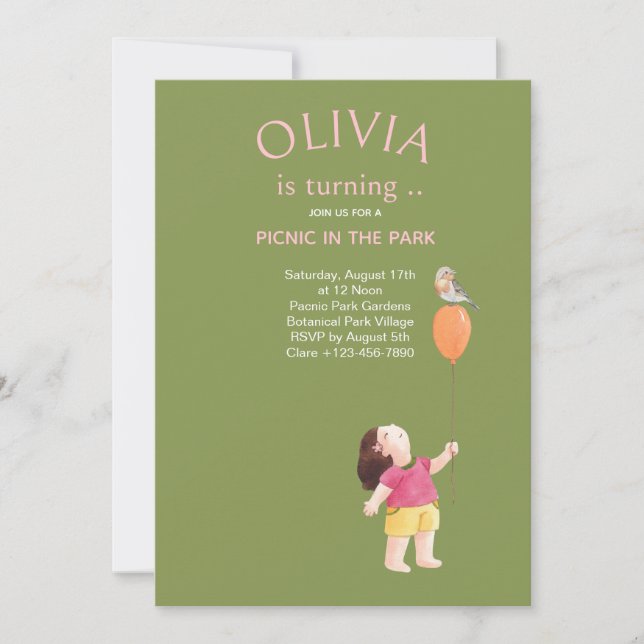 Happy Picnic Birthday Kids Girl Garden Party Invitation (Front)