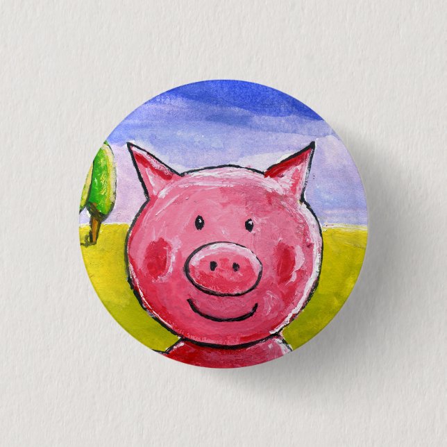 Happy Pig 3 Cm Round Badge (Front)