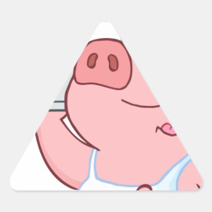 Happy Pig Chef Holding A Platter Sign Triangle Sticker