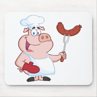 Happy Pig Chef  With Sausage Fork Mouse Mat
