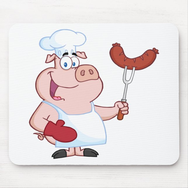 Happy Pig Chef  With Sausage Fork Mouse Mat (Front)