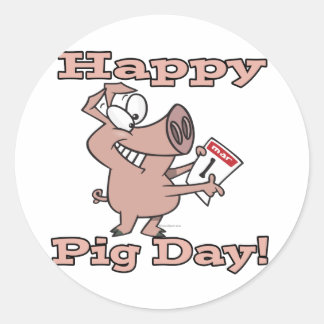 happy pig day classic round sticker