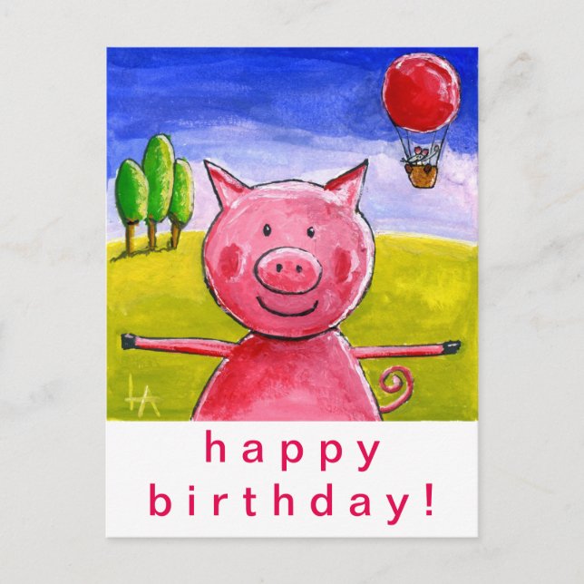 Happy Pig Happy Birthday Postcard (Front)
