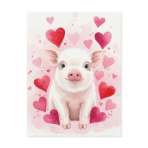 Happy Pig Love Hearts Young Animals Postcard