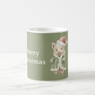 Happy Pig Red Christmas Hat Coffee Mug