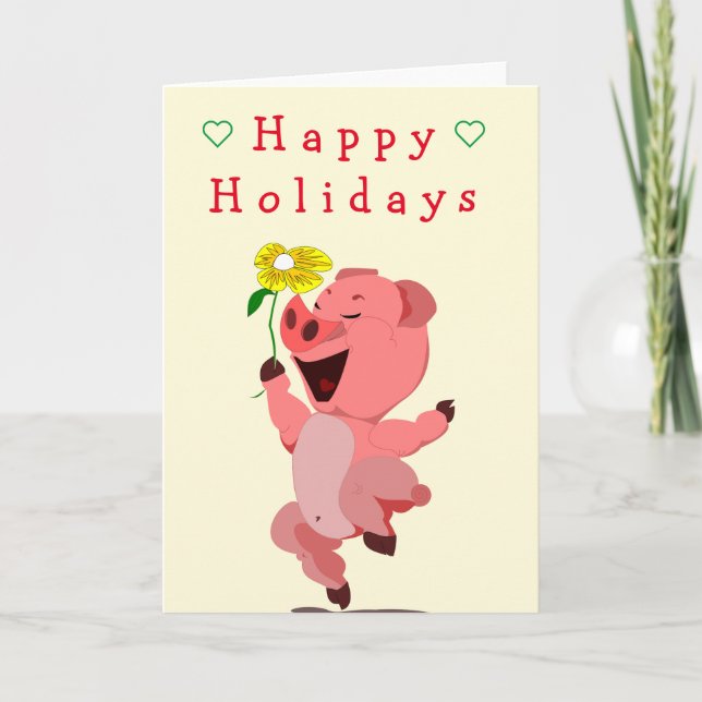 Happy Pig with Daisy Holidays Card (Front)