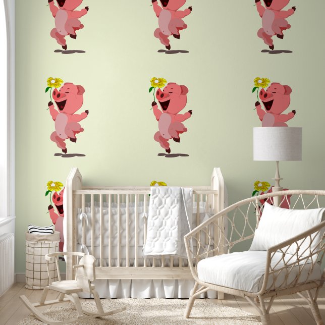 Happy Pig with Flower Funny Wallpaper (Kids)