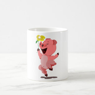 Happy Pig with Flower - Your Colours / Text Coffee Mug