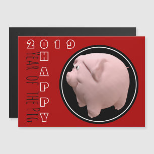 Happy PIg Year 2019 3D Choose Colour 1 Magnetic C Magnetic Invitation
