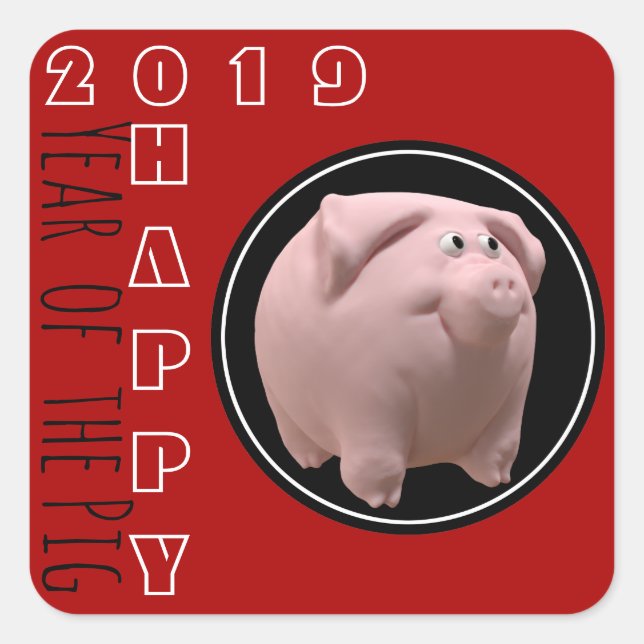 Happy PIg Year 2019 3D Choose Colour 2 Square Stic Square Sticker (Front)