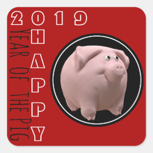 Happy PIg Year 2019 3D Choose Colour 2 Square Stic Square Sticker