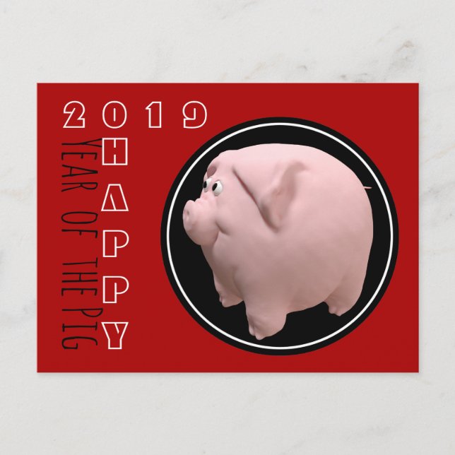 Happy PIg Year 2019 3D Choose Colour Postcard 1 (Front)