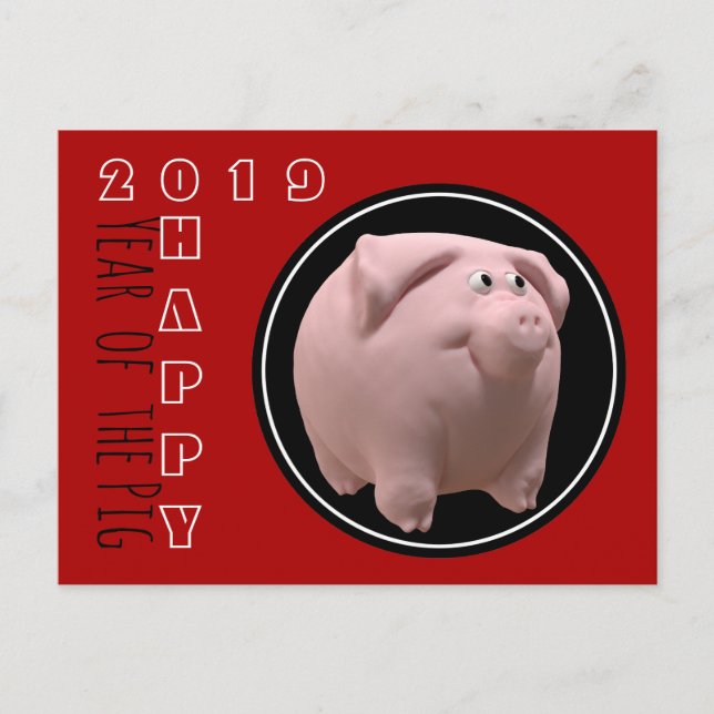 Happy PIg Year 2019 3D Choose Colour Postcard 2 (Front)