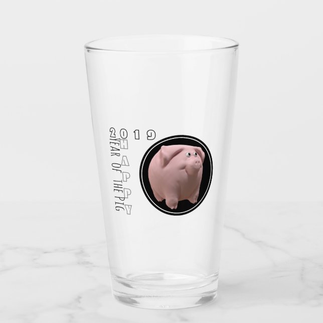 Happy PIg Year 2019 3D Drinking Glass 2 (Front)