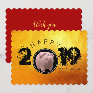 Happy PIg Year 2019 Original 3D Flat Card