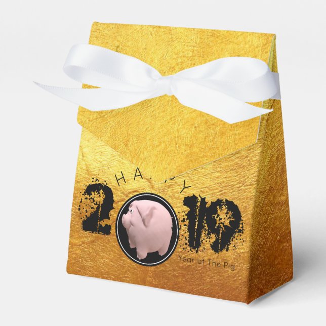 Happy PIg Year 2019 Original 3D gold Favour Box 1T (Front Side)