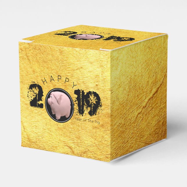 Happy PIg Year 2019 Original 3D gold Favour Box C (Front Side)