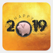Happy PIg Year 2019 Original 3D golden square S