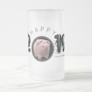 Happy PIg Year Large 2019 Original 3D Frosted G 2 Glass Beer Mug