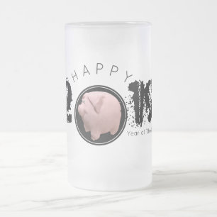Happy PIg Year Large 2019 Original 3D Frosted G Glass Beer Mug