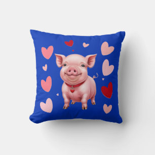 Happy Piglet with Hearts, Pig Lovers Cushion