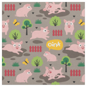Happy Piglets In The Mud Fabric