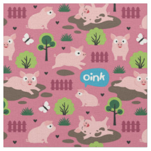 Happy Piglets In The Mud Fabric