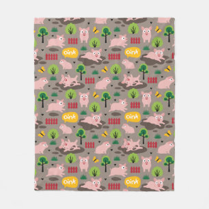 Happy Piglets In The Mud  Fleece Blanket