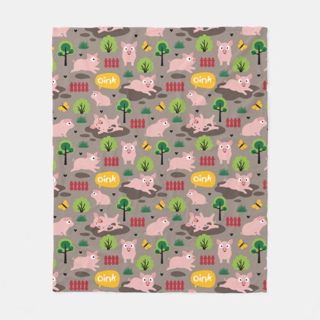 Happy Piglets In The Mud  Fleece Blanket (Front)