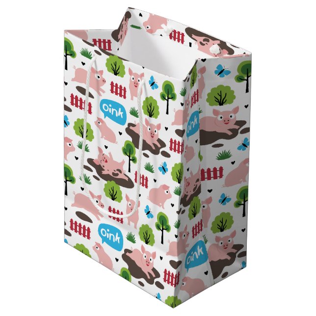 Happy Piglets In The Mud  Medium Gift Bag (Front Angled)