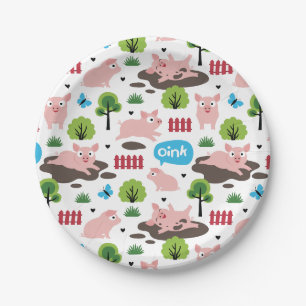 Happy Piglets In The Mud Paper Plate