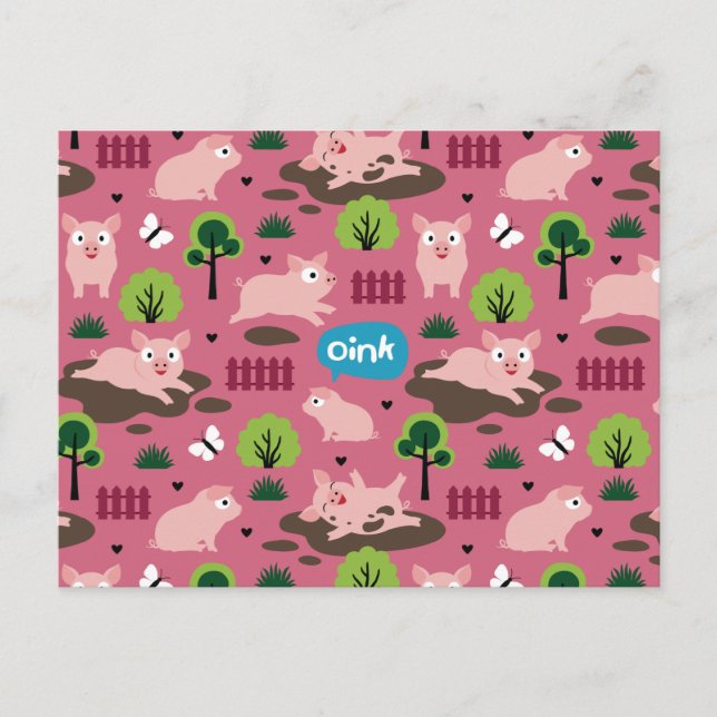 Happy Piglets In The Mud Postcard (Front)